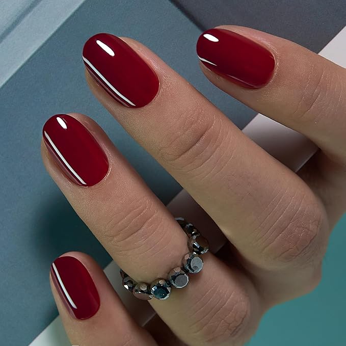 Curvlife Medium Oval Press On Nails – 30PCS Classic Red Full Cover False Natural Fit Soft Gel Christmas Fake Nails Tips, Easy to Apply at Home Glue On False Nails Kit
