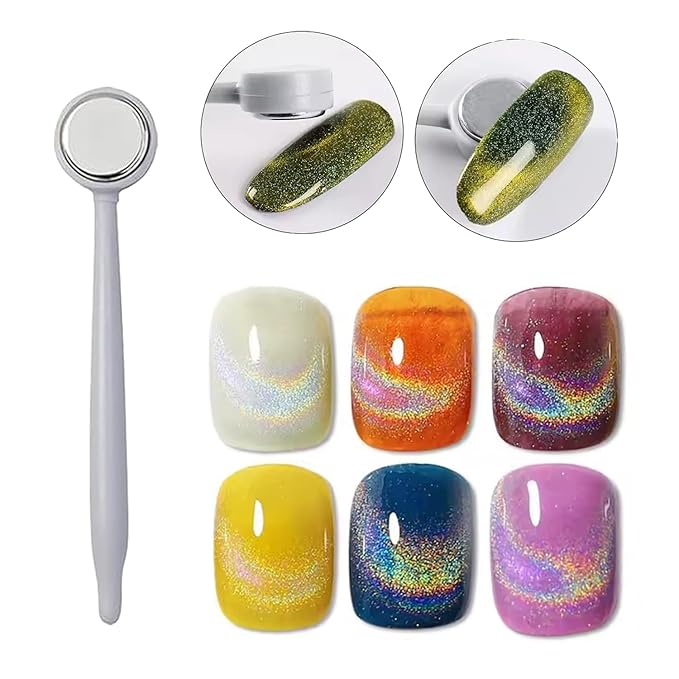 49 Pieces Cat Eye Magnet for Nails Magnetic Beads Cylindrical Strong Nail Magnet Multi-Functional Nail Magnet Double Ended Magnet Wand Magnet Stick Nail Magnet Beads Cat Eye Gel Nail Polish