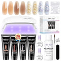 SAVILAND Poly Gel Nail Colors: Easy Poly gel Nail Kit Starter Kit with Slip Solution Mini U V/LED Lamp, Sheer & Sparkle 4 Nourishing Poly Gel Colors for Lasting Shine 28 Days Home DIY Manicure Tools