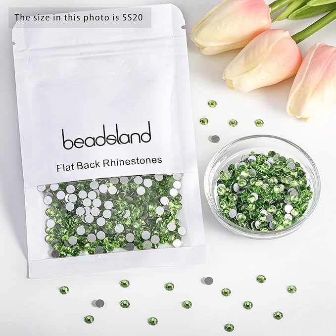 Beadsland Flat Back Crystal Rhinestones Round Gems for Nail Art and Craft Glue Fix, Light Green, 4.6-4.8mm, SS20/1440pcs