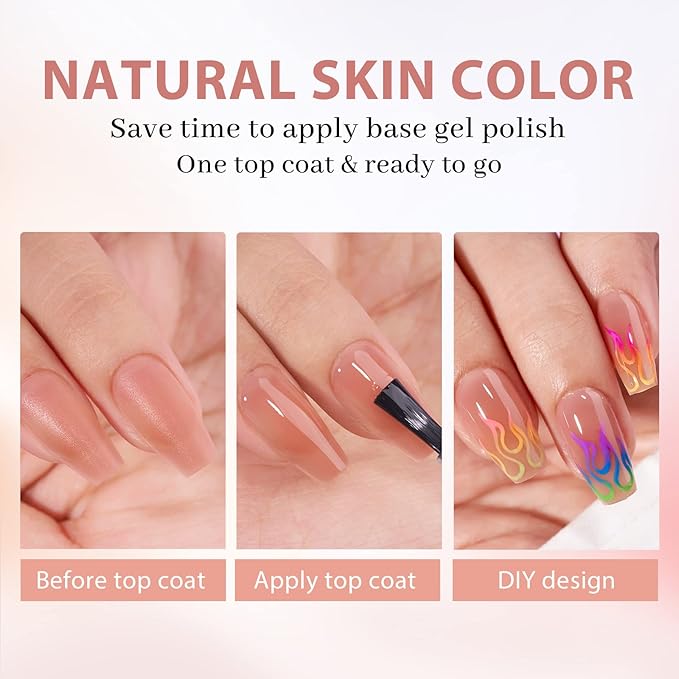 BTArtbox XCOATTIPS Gel Nail Kit - Short Coffin Press on Nails with Gel Glue, Top Coat, Nail Lamp, Pre-colored Short Nail Tips Brown Fake Nails for Daily Nail Art