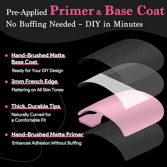 Toe Nails Press On French Tips for Women, 15 Sizes 150 Pcs Sharp Square Pre-applied Primer & Base Coat Toenail Press Ons Baby Pink Full Cover Fake Tips Extension, Builder Nail Gel & Top Coat Required