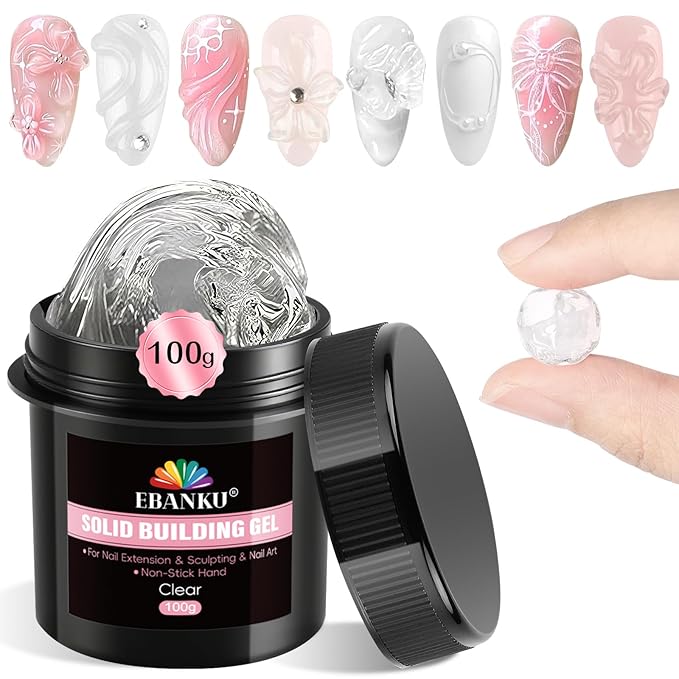 EBANKU 100g 3D Nail Gel, Clear 3D Sculpture Gel for Nail Art, Non-Sticky Solid Builder Gel for Nails Molding Hard Gels for Extension DIY Gift At Home Salon