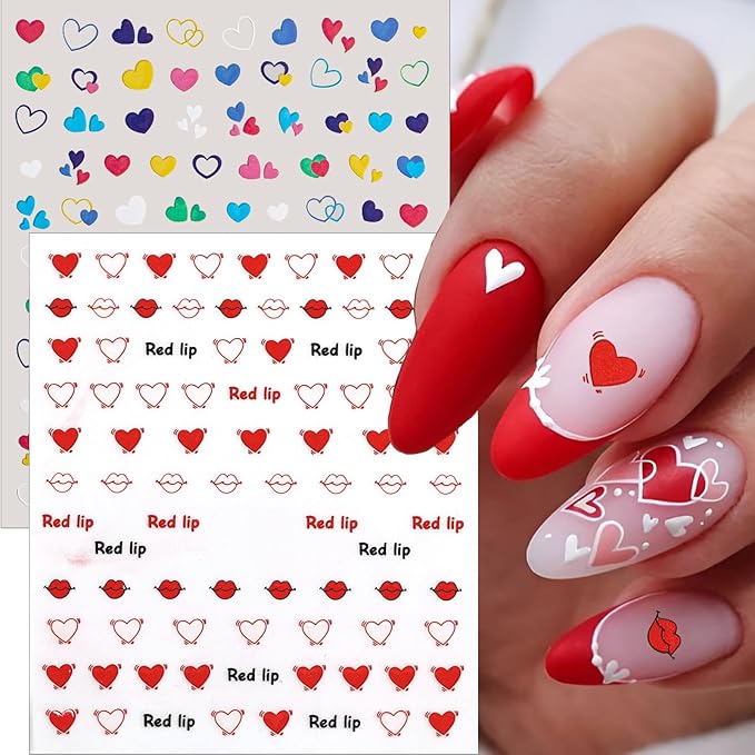 winthrop 8 Sheets Valentine's Day Nail Art Stickers, Charming Heart Lips High Heels 3D Trendy Design Self-Adhesive Pink Nail Art Decals, DIY Manicure Decoration Supplies Accessories for Women Girls