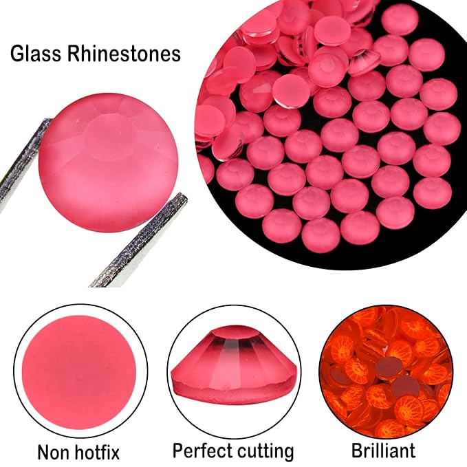 Flatback Glass Rhinestones,Bedazzler Gems 1440pcs Non Hotfix Crystal Rhinestones for Crafts Nail Charms Clothes Tumblers,Watermelon Red Neon,SS10