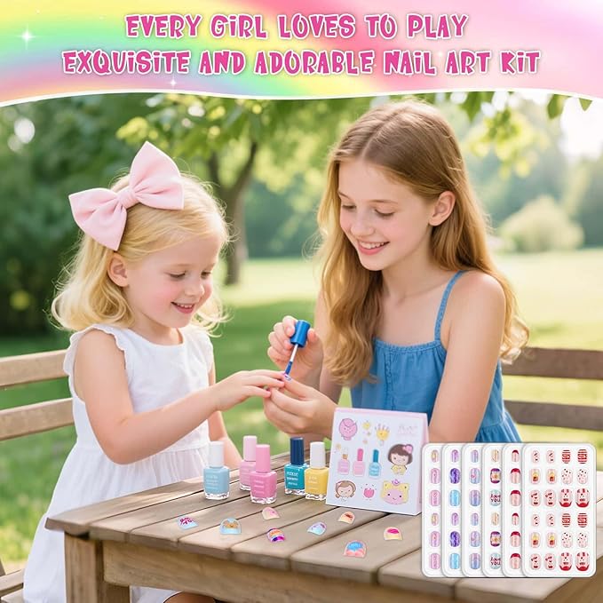144 Pcs Press on Nails for Girls, Stick On Nails for Kids Short Acrylic Fake Nails Cute Nails Art Stuff for Little Girl 8-10