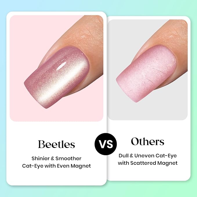 Beetles X Press Cat Eye Nails - Soda Aurora | 7 Colors Short Almond Press On Nails | 16 Sizes 224 Pcs Natural Salon Quality Soft Nail Gel Art DIY For Women
