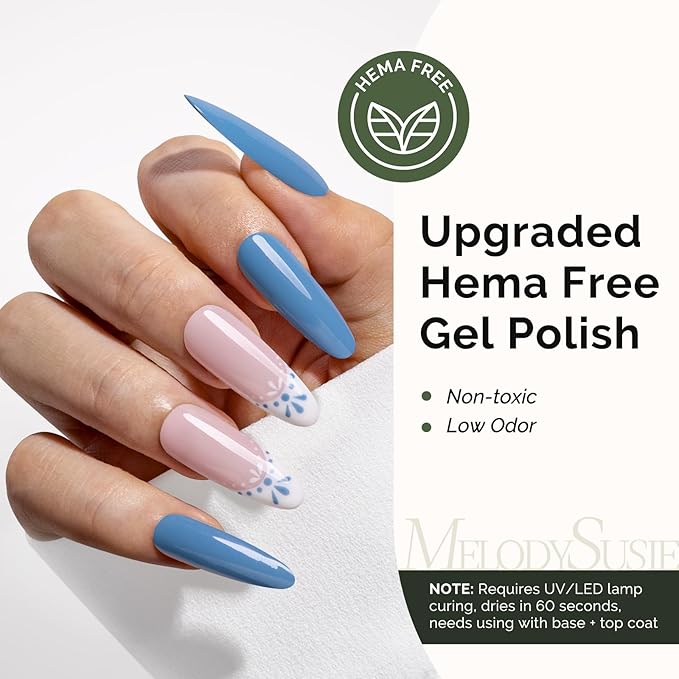 MelodySusie Hema Free Gel Nail Polish, 0.5 Fl Oz Thick Steel Blue Gel Polish, Non-Toxic, Long Lasting, Soak Off UV Nail Polish, Manicure Nail Design Salon DIY Nail Art at Home K0738