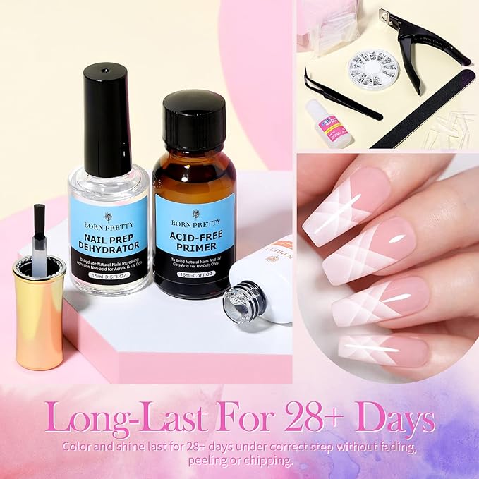 BORN PRETTY Acrylic Nail Kit with Everything ,96PCs Acrylic Powder and Liquid Monomer Set with 24Colors Glitters Acrylic Nail Brush Nail Tips Nail Primer Nail Art Supplies for Extension Gift