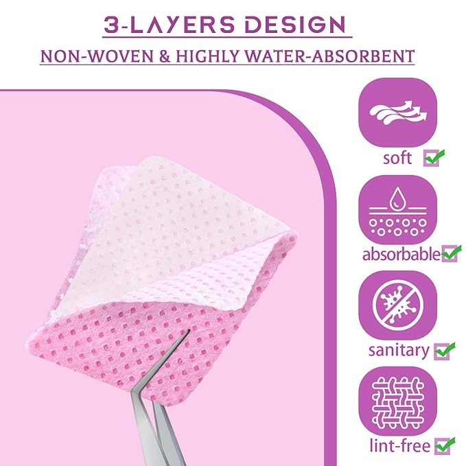 800Pcs Lint Free Nail Wipes for Gel Nails with 2-storage Boxes,SHEERBLISS Pink Nail Polish Remover Wipes Super Absorbent Soft Non-Woven for Nail Polish Remover and Eyelash Extension Wipes for Nail Art