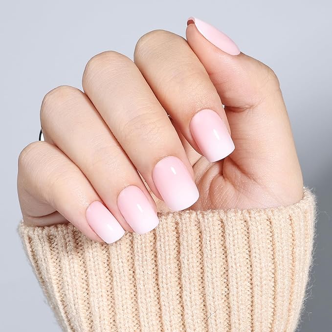 Press On Nails - Short Square Light Pink Press on Nails Glossy Finish Nails Press Ons for Women DIY Fake Nails Kit with Glue, Reusable Glue on Nails Short in 15 Sizes - 30pcs, Blush Milk