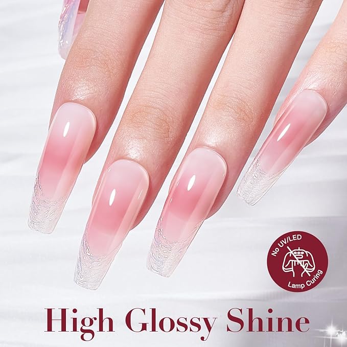 AZUREBEAUTY Jelly Sheer Nail Polish Set (4 Colors + Top Coat), Milky Nude Pink Natural Look, Quick Dry, No Lamp Needed, Easy DIY Manicure