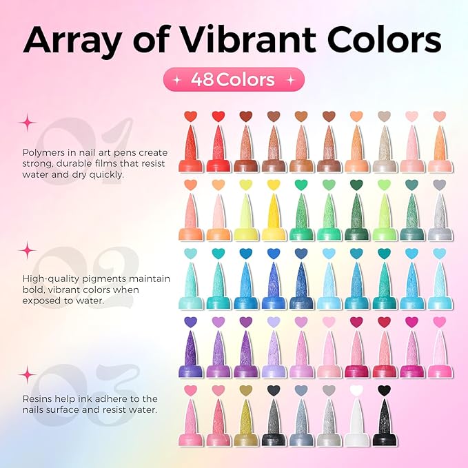 48 Colors(24Pcs-dual) Nail Art Pens Set, 3D Nail Polish Pens Quick-Drying Acrylic Paint Markers, Dotting Liner Brush for DIY Nail Design, Home & Salon Manicure Tools, MarkerPen