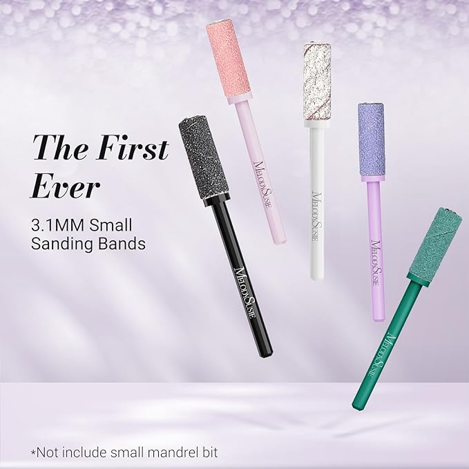 MelodySusie 120 Pcs Nail Drill Bits Small Sanding Bands for 3.1mm Mandrel Bit, 180 Fine Grit Nail File for Acrylic Nails Gel Manicures and Pedicure, Purple (Only Sanding Bands)