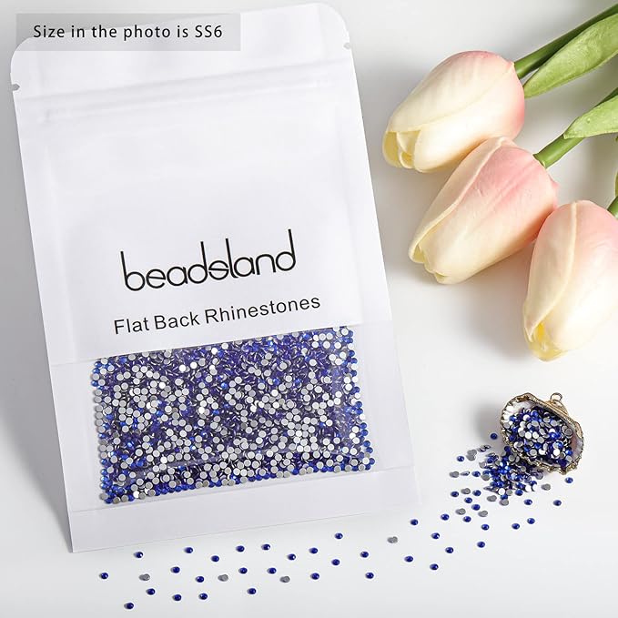 Beadsland 2880pcs Flat Back Crystal Rhinestones Round Gems for Nail Art and Craft Glue Fix,Sapphire,SS6,1.9-2.1mm