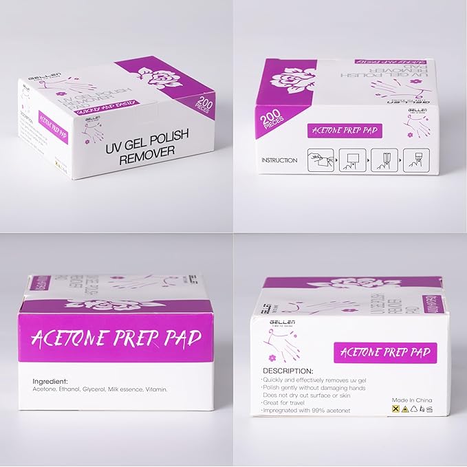 Gellen Acetone Gel Nail Polish Remover Pads: 400 Pack Professional Nail Polish Remover Pads, Individually Wrapped Travel Bulk Set to Remove Gel Fingernail Polish for Home & Salon Supplies