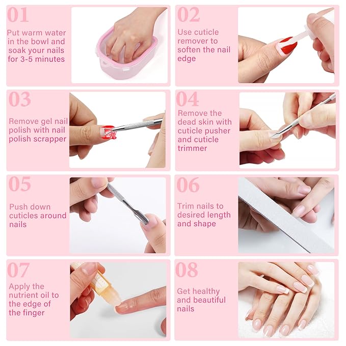Yokilly Nail Soaking Bowl, Soak Off Gel Polish Remover Manicure Bowl, Acetone Nail Soak Off Bowl for Acrylic Nails Dip Powder Remover Kit with Cuticle Oil, Cutile Remover, Cuticle Pusher Peeler