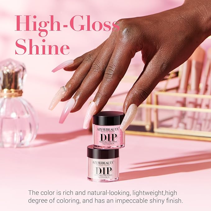 AZUREBEAUTY Pink Dip Powder Nail Set, All Season 6 Colors Nude Pink Glitter Cherry Blossom Shades Dipping Powder Nail Starter Kit French Art Manicure DIY Gifts for Women, No Need Nail Lamp Cured