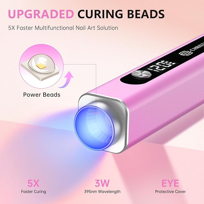 Handheld UV Light for Gel Nails, 3 in 1 Cordless UV Nail Lamp, Cat Eye Magnet & Nail Stamp Nail Light, Rechargeable Nail Dryer, Flash Cure Lamp with LED Display, Women Purple