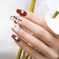 Fake Nails Set Brown White Long Medium Square Cute 3D Bear Love False Nail Tips, Press On Nails, Artificial Art Nails Finger Manicure for Women and Girls(CDJ0003-S)