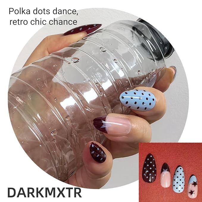 Short Almond Press On Nails - Red White Polka Dot Pop Art Design,Easy Application Manicure Set for Work, Party & Daily Use, Perfect for Women and Students