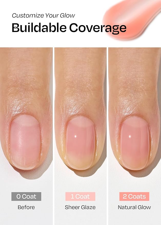 ohora Natural Glow Milk Syrup Nail Strengthener (Rosehip) - Tinted Nail Hardener for Brittle, Damaged Nails, Quick-Dry Glossy Finish, Nail Repair & Growth, 15 mL