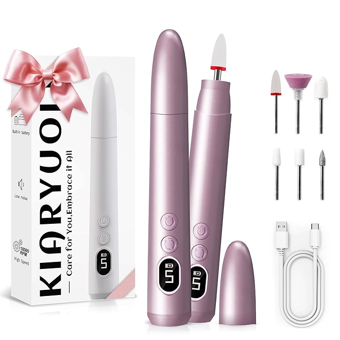 Cordless Electric Nail Drill Kit, Portable Rechargeable Nail Drill Set, Battery Electric Nail File, 5 Speeds Modes, LED Lighting, Reversible Direction, DIY, Professional (Purple)