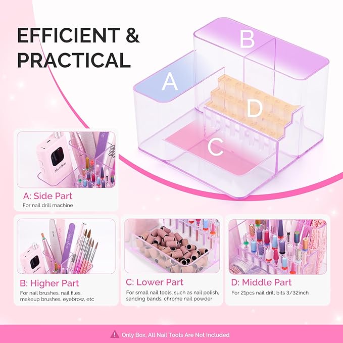 MelodySusie Nail Drill Holder, 21 Holes Nail Drill Bits Holder, Professional Acrylic Nail Tools Storage Box, Organizer Displayer for Manicure Efile Accessories Nail Drill Kit, Salon Home, Purple