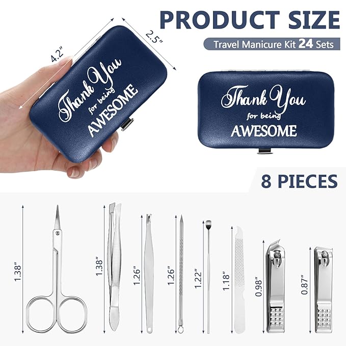 Therwen 24 Sets Mother's Day Gift Manicure Set Stainless Steel Nail Clippers 8 in 1 Grooming Nail Kit Employee Appreciation Gift Professional Pedicure Tool for Women Coworker Personal Care(Dark Blue)
