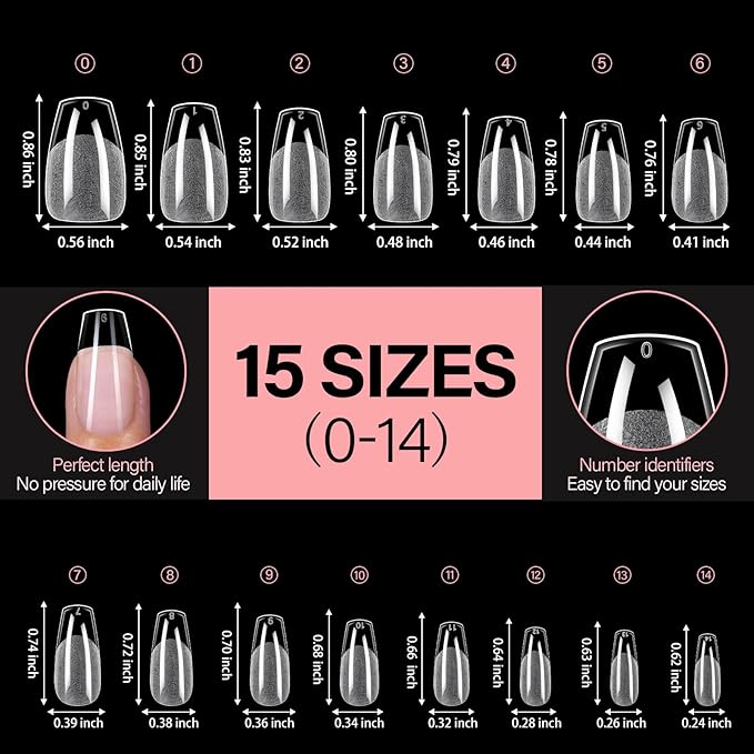 AILLSA Short Coffin Nail Tips for DIY Beginners - 15 Sizes 120pcs Half Matte False Nail Tips Pre-shaped Short Nails Tips, Acrylic Fake Press on Nails Extension