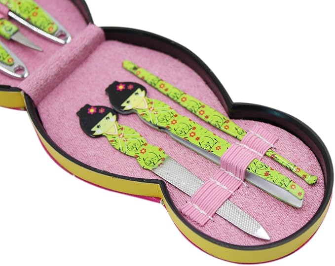 Aibearty Adorable Russian Doll Pattern Stainless Nail Clippers Set of 6Pcs, Professional Grooming Kit, Nail Tools with Luxurious Travel Case