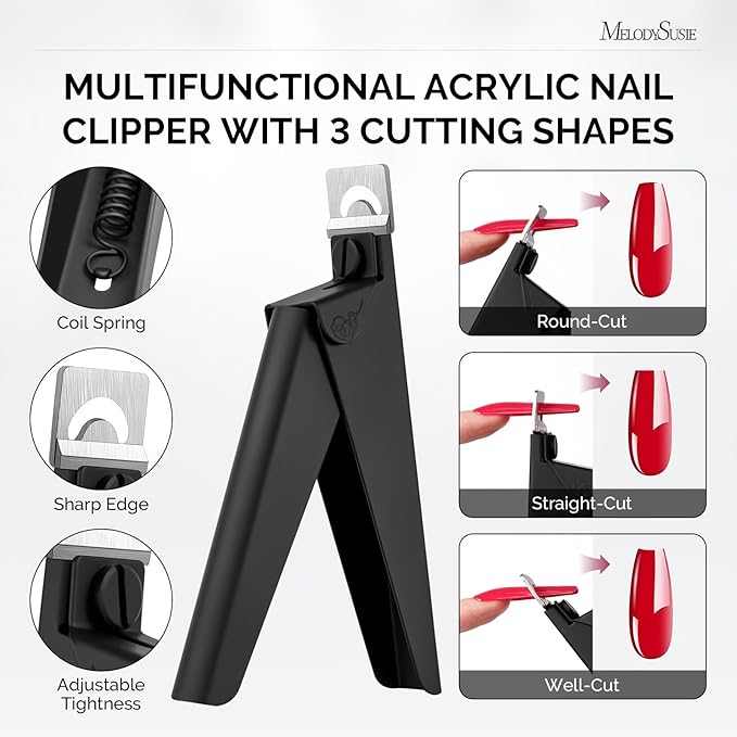 Melodysusie 4 in 1 Acrylic Nail Clippers Set, with Cuticle Trimmer and Dual-Ended Cuticle Pusher Remover, Stainless Steel Acrylic Nail Cutter Set, Pedicure Manicure Acrylic Nail Tools for Home Salon