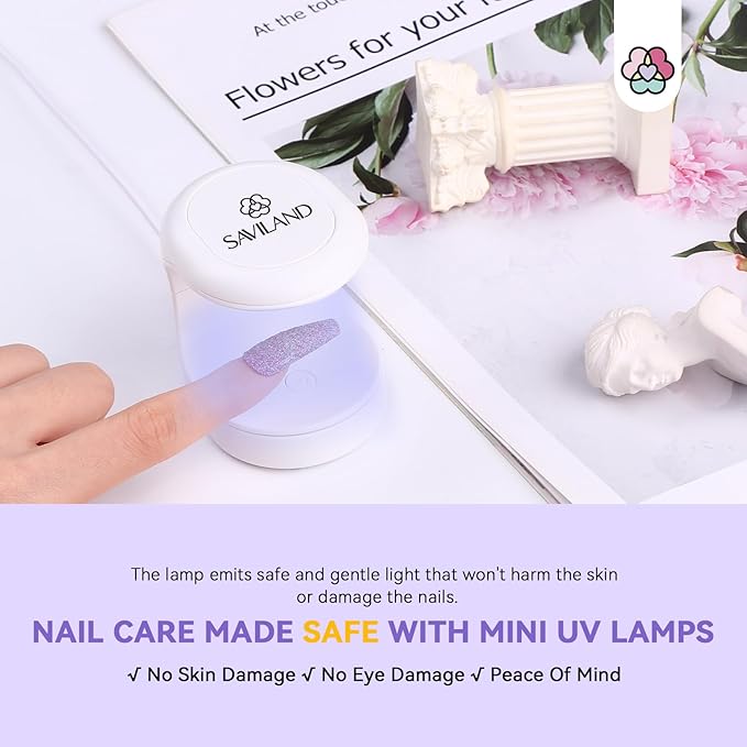 Saviland Mini UV Nail Lamp: Quick-Dry Flash Cure Lamp Gel Nail Lamp 16W Portable UV Light for Gel Nails lampara uv/led para uñas de Gel Nail Extension UV LED Lamp for Manicure Starters DIY Nail Art