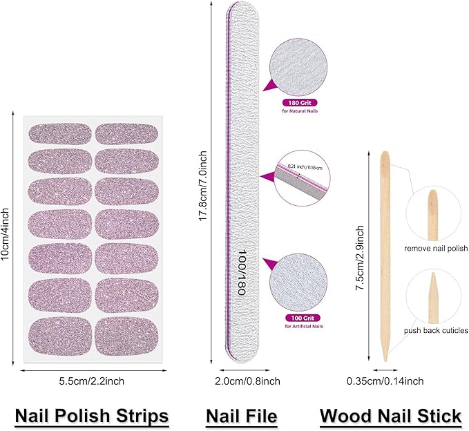 DANNEASY 24 Sheets Nail Polish Stickers Full Nail WrapsSolid Color Nail Polish Strips for Women Gel Nail Strips Self Adhesive Fingernail Stickers Manicure Kit with File, Cuticle Stick