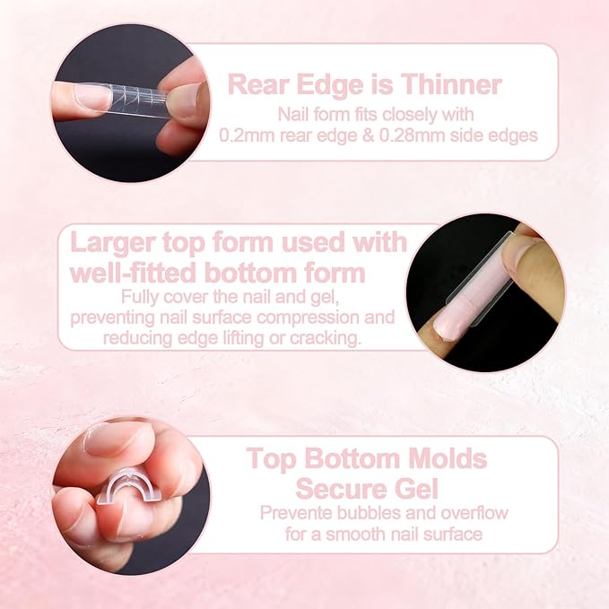 Allstarry Sandwich Dual Nail Forms, Reusable Sandwich Dual Forms 240pcs 15 Sizes Square Nail Extensions Plastic Poly Gel Nails Forms for Builder Gel No Paper Forms Needed Moldes Dual Nails Molds