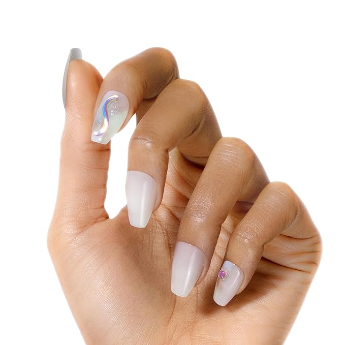 KISS Gel Fantasy Allure Press On Nails, Ready to Wear, 3D Design, Waterproof, Pink Gel Nail Glue 0.07 Oz. (2g), Manicure Stick & Mini File, 28 Count