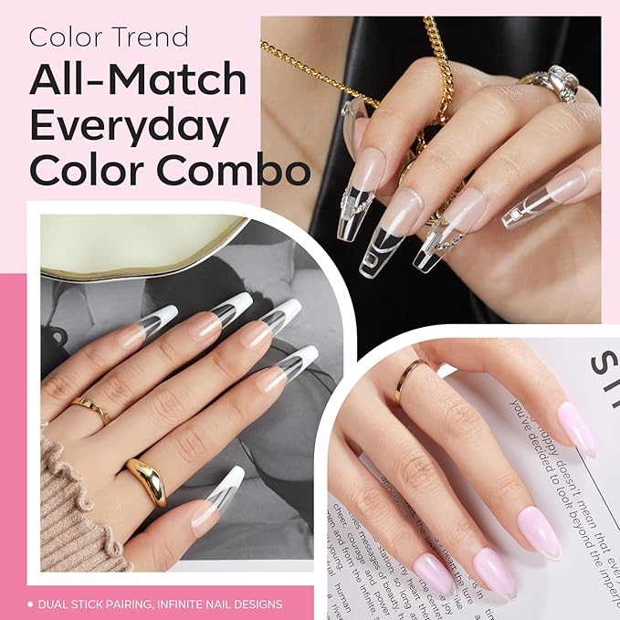 modelones Builder Nail Gel, 2 Pcs Clear and Baby Pink Builder Nail Polish, 8-in-One Rubber Base Gel Polish Pastel Pink Color Strengthener Apex Building Thickening Extension LED Lamp Cured 10ml