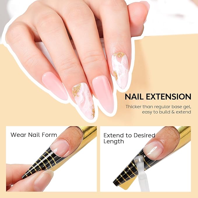 Nicedeco Builder Nail Gel Polish 6pcs, Hema Free, Cruelty Free, Vegan, Base Colors Nude Pink Hard Strengthener Rubber Gel Extension Kit 50