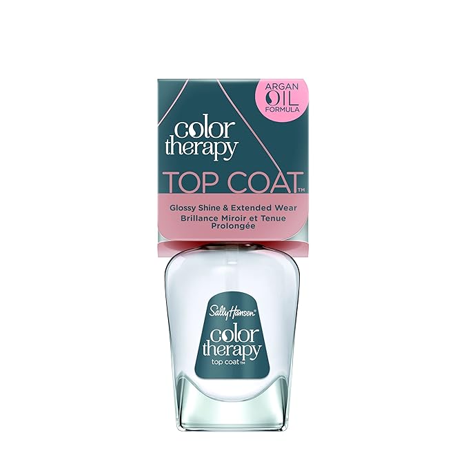 Sally Hansen Color Therapy Strengthening Top Coat | Argan Oil, Long Lasting, Healthy Nails, Nail Strengenther, Sheer, Clear Nail Polish