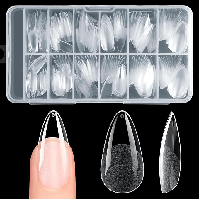 krofaue 240Pcs Almond Nail Tips - Professional Soft Gel Press on Nails with Half Matte 12 Sizes Acrylic Fake Tips for Gel Polish & Dip Powder DIY Home Manicure