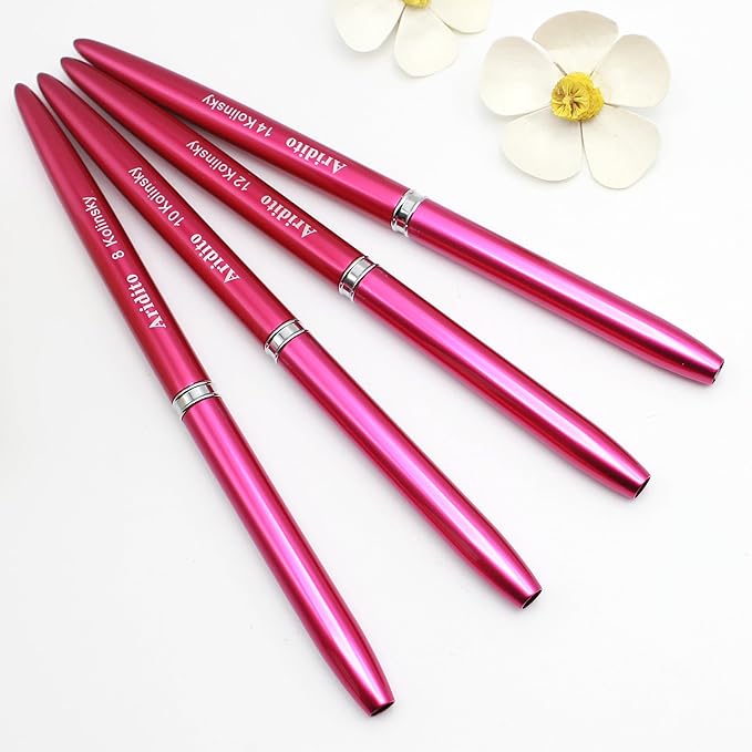 100% Kolinsky Hair Acrylic Nail Brush for Acrylic Powder- Flat Shape Rose red Handle With Cap Professional Manicure Pedicure (#12)