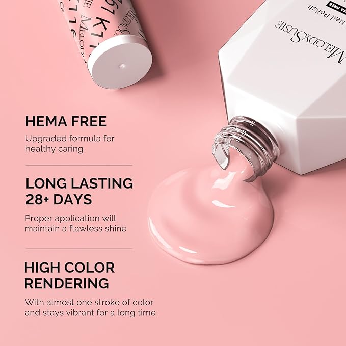 MelodySusie Hema Free Gel Nail Polish, 0.5 Fl Oz Thick Bright Nude Pink Gel Polish, Non-Toxic, Long Lasting, Soak Off UV Nail Polish, Manicure Nail Design Salon DIY Nail Art at Home K1161