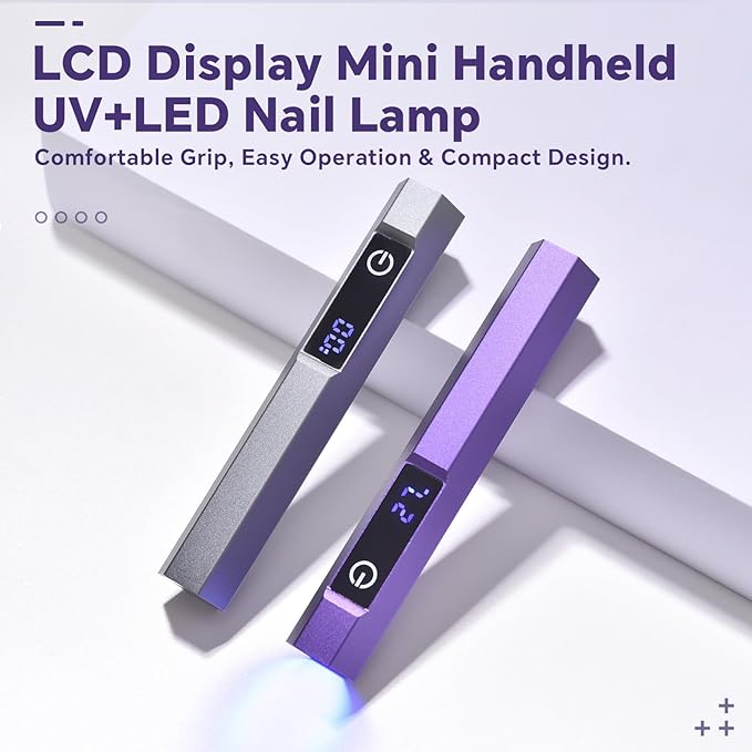 Handheld LED UV Light for Gel Nails Mini Nail Lamp Portable Cordless Rechargeable Type-C Nail Dryer with Display for Fast Curing, DIY Nails Tool, Purple, for Home DIY & Nail Salon