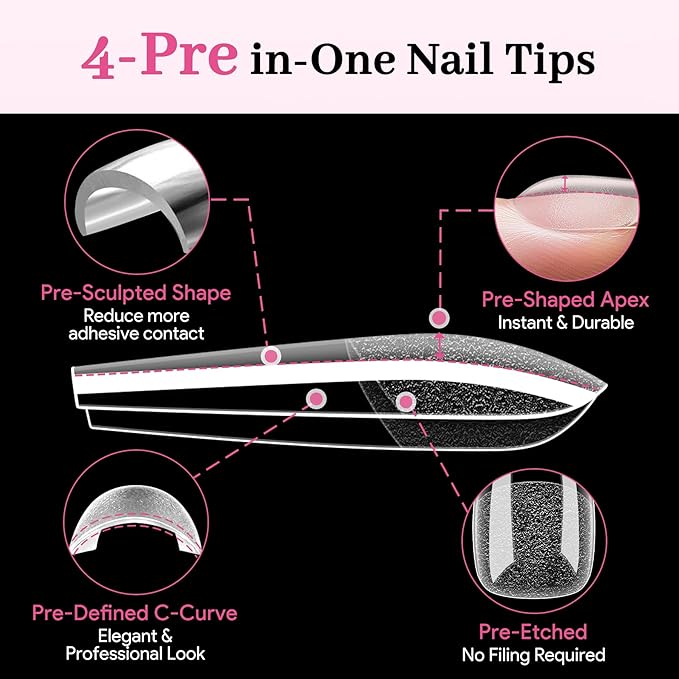Long Coffin Pre-Building Nail Tips, 15 Sizes 240 PCS Pre-shaped Apex Clear Soft Press On Fake Nail Half Matte Gel Nail Extensions Strong Thick Acrylic Tip for DIY Beginners & Salon Manicure
