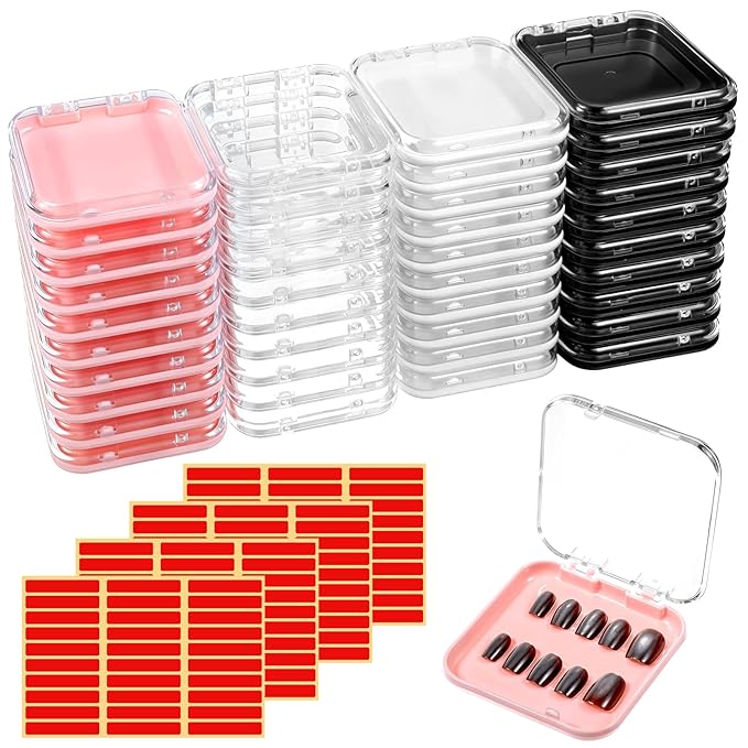 40Pcs Press On Containers Nail Packaging Boxes Acrylic Nails Containers Organizer Cases for Packaging 120Pcs Double Sided Adhesive Nail Tape for Naill Art Salon Supplies