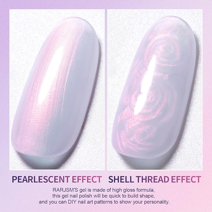 RARJSM Pearl Gel Nail Polish,Purple Pearlescent Gelpolish,Shell Glitter Red Shimmer Iridescent Mermaid Nail Gel Polish Soak Off LED UV Curing Requires Swirl Thread Effect DIY Manicure Use 7.5ML