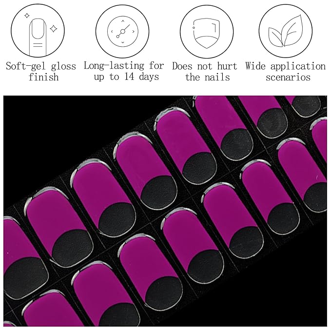 Purple Semi Cured Gel Nail Strips French Tip 20Pcs Magenta Clear UV Gel Nail Stickers Glossy Nails Polish Strips UV/LED Light Needed Self Adhesive Full Polish Nails Wraps for Women