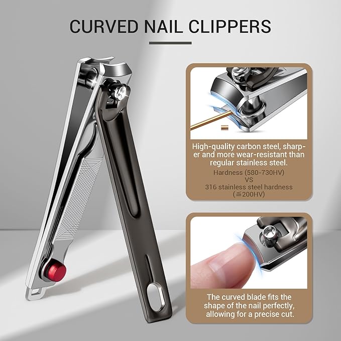 MelodySusie Nail Clippers Set, Ultra Sharp Toenail Clippers with Glass Nail File, 3 in 1 Stainless Steel Nail Clippers for Men Women, Fingernail Clipper Nail Cutter Manicure Set, Dark Gray