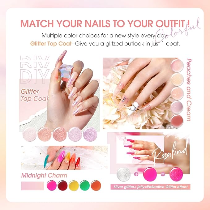 ROSALIND 30pcs Jelly Gel Polish Set, 26 Colors Translucent Nude Pink Neon Gel Nail Polish Set with Sheer Matte Glossy Glitter Effects for Nails with Base Gel Top Coat Salon DIY Home
