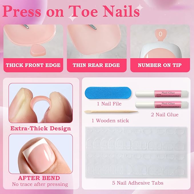 AddFavor 240pcs Ombre Press on Toenails for Women Fake Toe Nail Press ons False Toe Nail Tips Press ons Fake Toenails Press on Toe Nails for Women with Glue and Adhesive Tabs